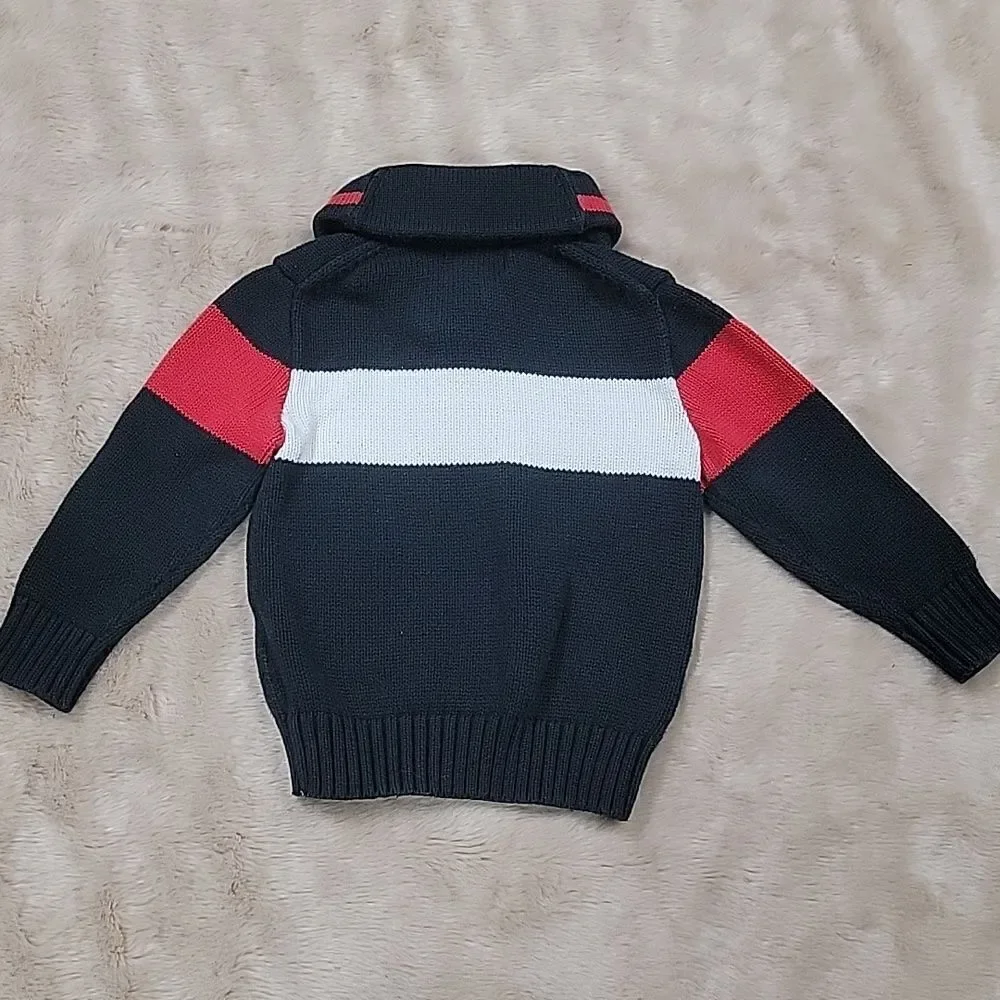 POLO RALPH LAUREN BLACK LOGO SHAWL COLLAR SWEATER, SIZE 3T
